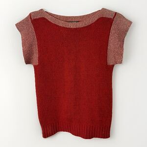 Vintage 80s Kitty Hawk Short Sleeve Sweater Vest Rust Red Metallic Silk Angora M